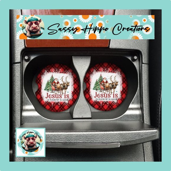 Car Coasters Jesus is the Reason for Season Christmas Santa Set of 2 Neoprene - Picture 1 of 5